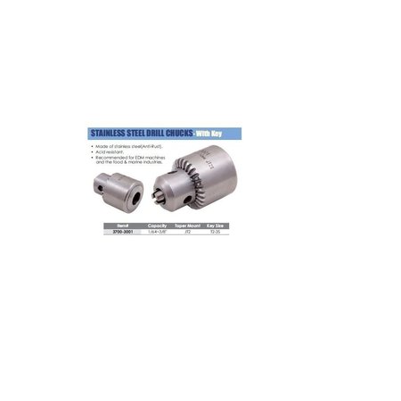 H & H INDUSTRIAL PRODUCTS 3/64-3/8" (1-10mm) JT2S Stainless Steel Drill Chuck With Key 3700-3001